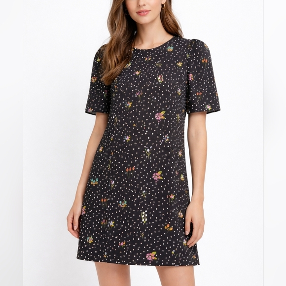 Zara Dresses & Skirts - ZARA BASICS Short Sleeve Black Ditsy Floral Shift Dress with Pockets, Size S